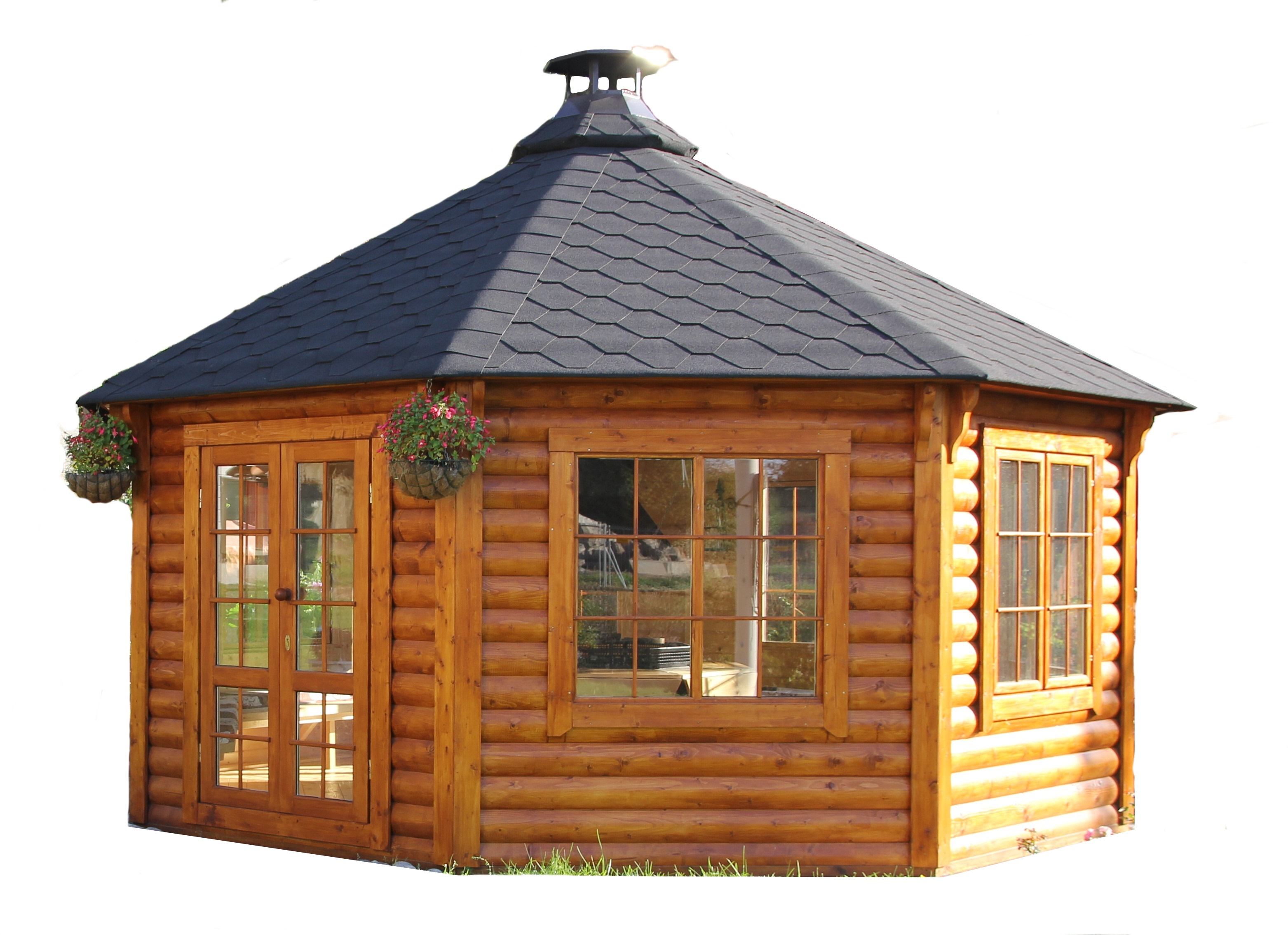 Gartenpavillon (Gartenhaus) aus bestem Holz mit Grill und Schornstein